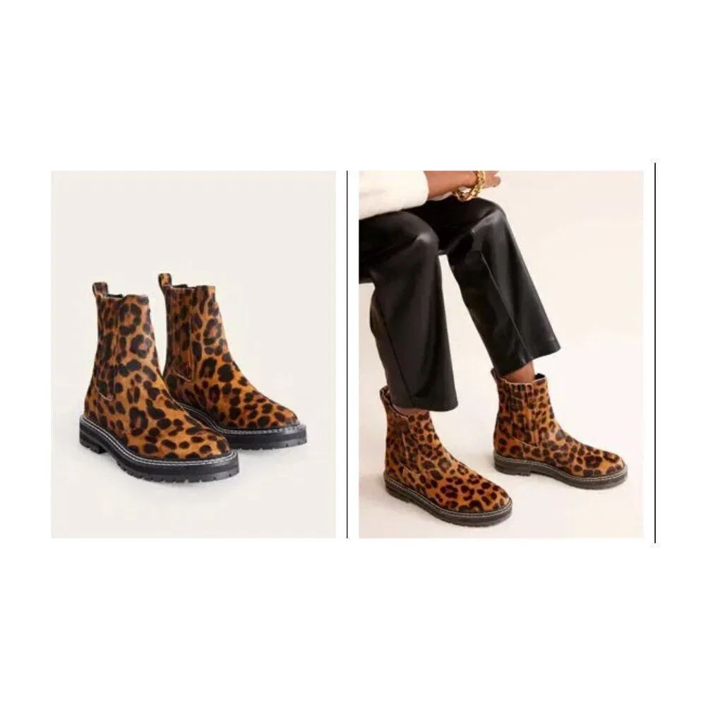 Boden Womens Sadie Chunky Chelsea Boot EU 39 US 8 Leopard Lug Sole A1574
